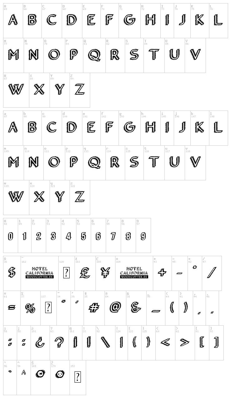 Hotel California font map